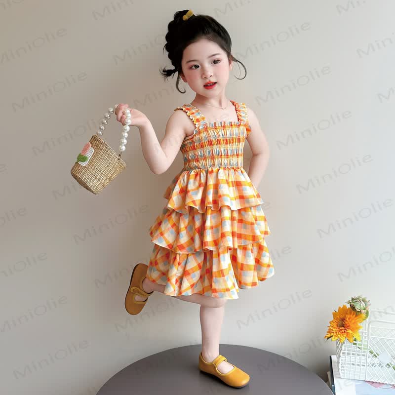 Kleinkind-Mädchen Kleid für Kleinkinder, orange-weiß Gingham - image 1
