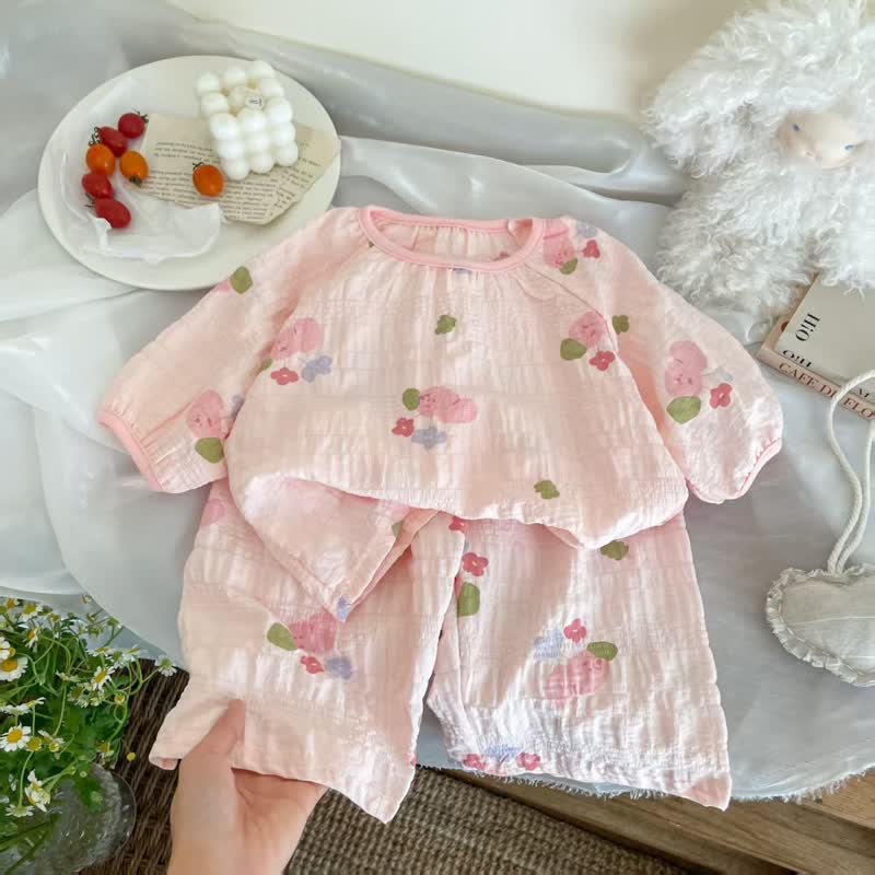 Set für Kinder-Mädchen: Rosa Spitze und Hose mit Blumen - Rosa - 10-11J - image 1