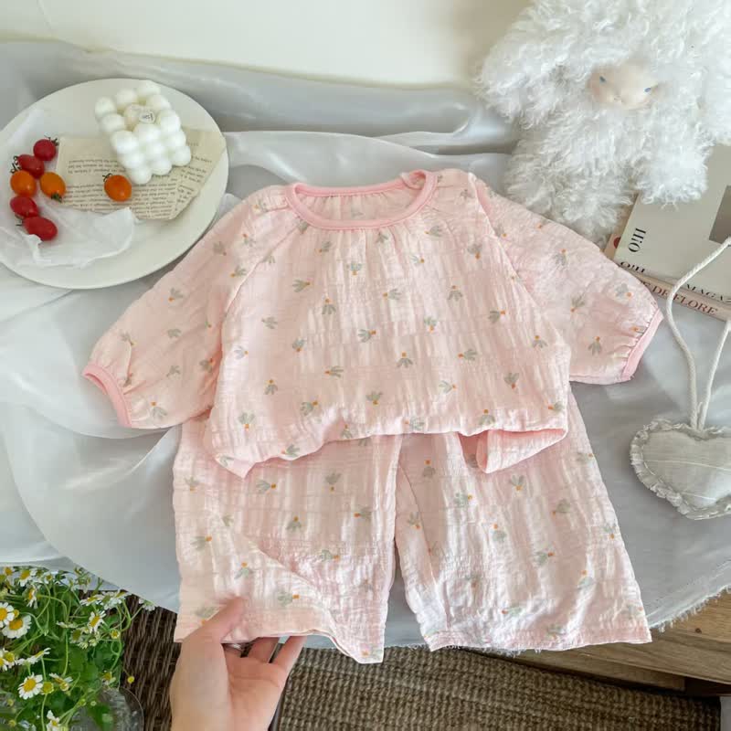 Set für Kinder-Mädchen: Rosa Spitze und Hose mit Blumen - Grün - 10-11J - image 2
