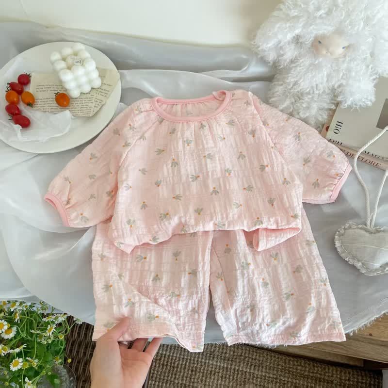 Set für Kinder-Mädchen: Rosa Spitze und Hose mit Blumen - Grün - 10-11J - image 2