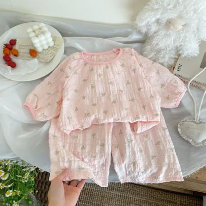 Set für Kinder-Mädchen: Rosa Spitze und Hose mit Blumen - Grün - 10-11J - image 2