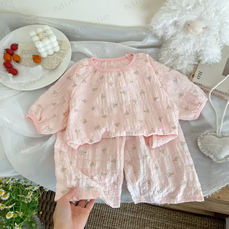 Set für Kinder-Mädchen: Rosa Spitze und Hose mit Blumen - Grün - 10-11J - image 2