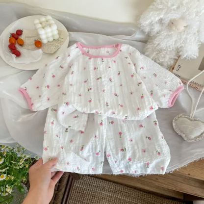 Set für Kinder-Mädchen: Rosa Spitze und Hose mit Blumen - Weiß - 10-11J - image 3