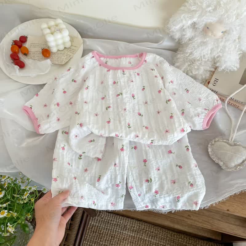 Set für Kinder-Mädchen: Rosa Spitze und Hose mit Blumen - Weiß - 10-11J - image 3