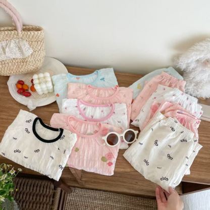 Set für Kinder-Mädchen: Rosa Spitze und Hose mit Blumen - image 7