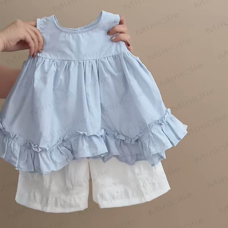 Set aus Baumwoll Tanktop und Hose in Einfarbig für Kleinkind-Mädchen - Spitze und Hose Set - 6-7J - image 1