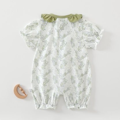 Baby Strampler mit weißem und grünem Blumen und Strampler - image 2