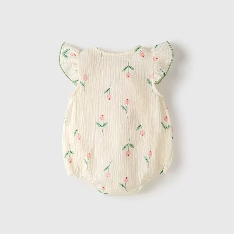 Baby Bodysuit aus Musselin-Baumwolle mit Tulpenmotiv und Hut - image 2