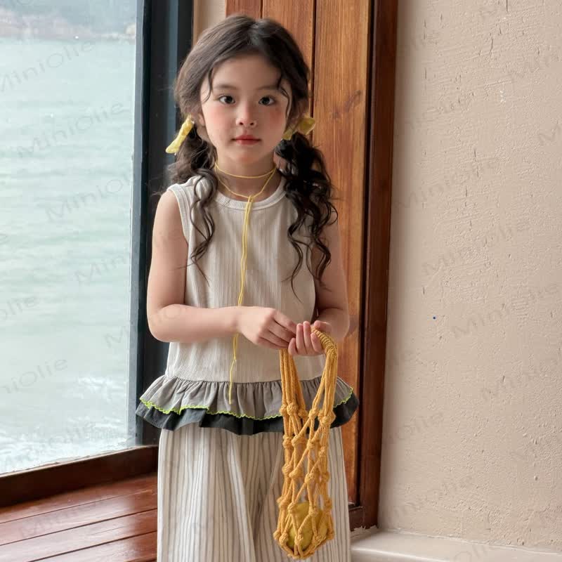 Gerippt Tanktop oder gestreifte Hose für Kinder-Mädchen  - Weißes Spitze - 10-11J - image 2