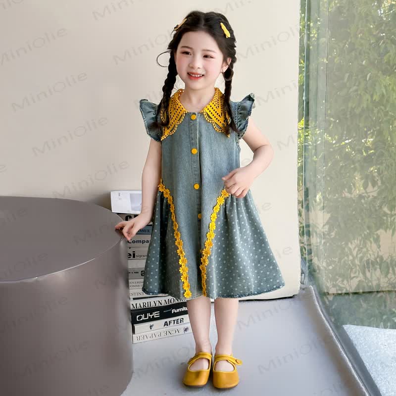 Ärmelloses Kleid für Kleinkind-Mädchen mit Schleife, Schleife und Blumen - Blau - 8-9J - image 2