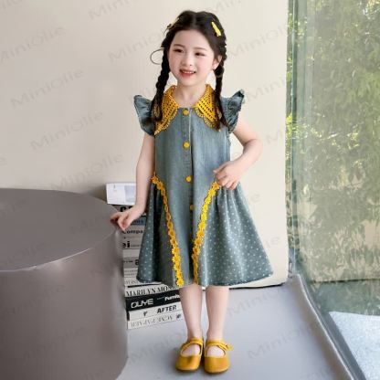 Ärmelloses Kleid für Kleinkind-Mädchen mit Schleife, Schleife und Blumen - Blau - 8-9J - image 2