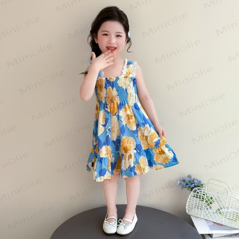 Lace Kleid mit Blumen für Kleinkind-Mädchen - Blau - 8-9J - image 1