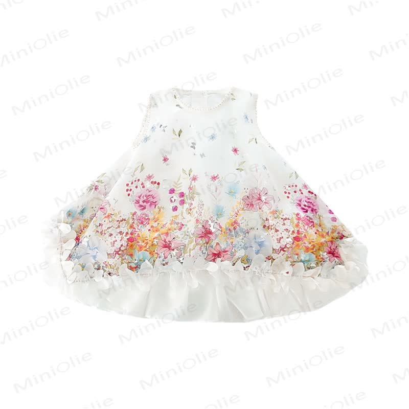 Ärmelloses Kleid für Kleinkind-Mädchen mit Perlenbesatz, Blumen und Schleife, ärmellos - image 3