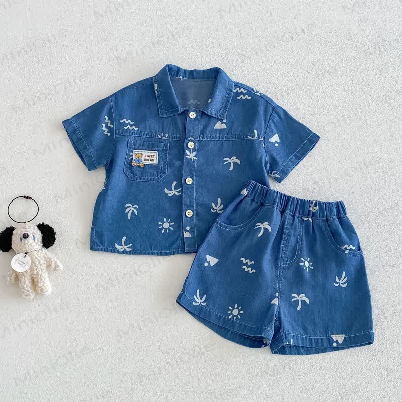 Set aus Spitze und Shorts mit Palmenmuster für Baby und Kleinkind-Jungen) - Blau - 4-5J - image 1