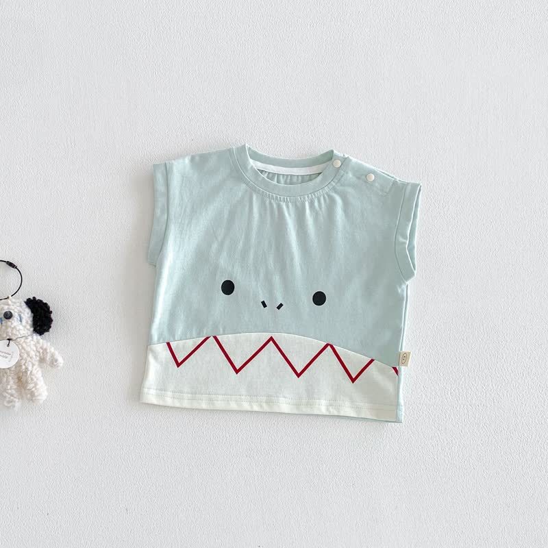 Ärmelloses T-Shirt mit Baby Cartoon-Gesicht - Grün - 4-5J - image 2