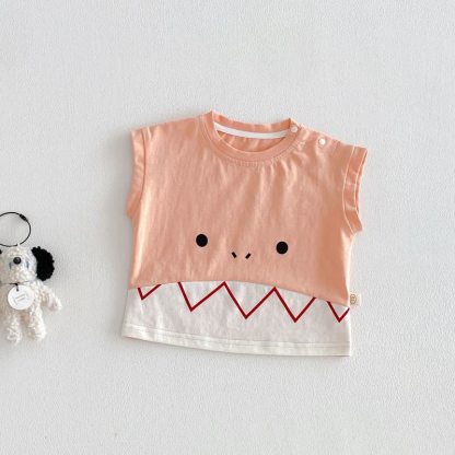 Ärmelloses T-Shirt mit Baby Cartoon-Gesicht - Orange - 4-5J - image 3