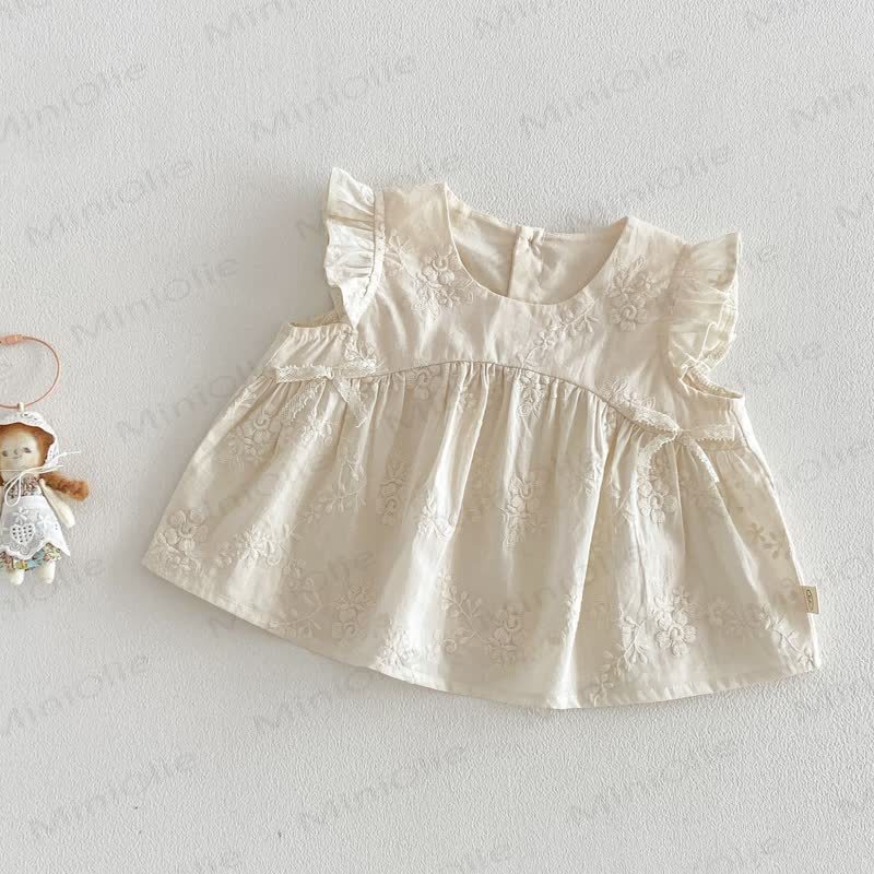 Tanktop oder Hose mit Blumen und Spitze für Kleinkind-Mädchen - Beige - 4-5J - image 2