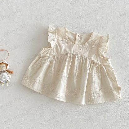 Tanktop oder Hose mit Blumen und Spitze für Kleinkind-Mädchen - Beige - 4-5J - image 2