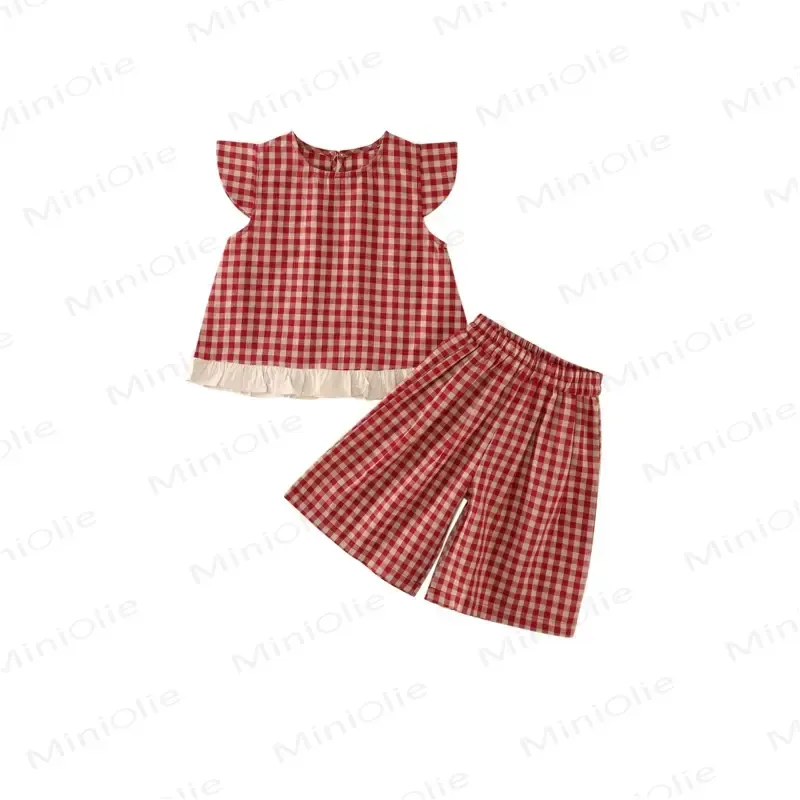 Set aus Gingham Rüschen Tanktop und Hose für Kleinkind-Mädchen - Rot - 8-9J - image 2