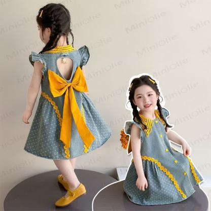 Ärmelloses Kleid für Kleinkind-Mädchen mit Schleife, Schleife und Blumen - image 1