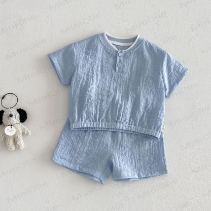 Atmungsaktives Baby Set aus T-Stück und Shorts in Einfarbig - Blau - 3-4J - image 3