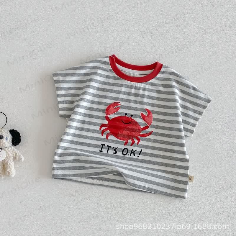 Baby Kleinkind Baumwoll-T-Shirt mit Streifen oder Einfarbig Shorts - Graues T-Stück - 4-5J - image 4