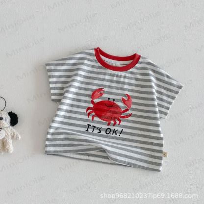Baby Kleinkind Baumwoll-T-Shirt mit Streifen oder Einfarbig Shorts - Graues T-Stück - 4-5J - image 4
