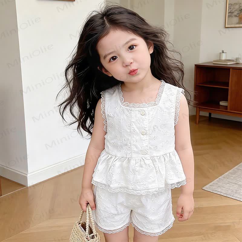 Set aus Blumen Tanktop und Shorts für Baby und Kleinkind-Mädchen - Weiß - 4-5J - image 3