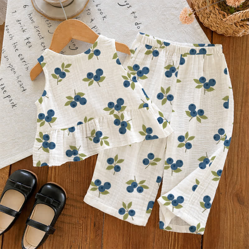 Zweiteiliges ärmelloses Set für Baby und Kleinkind , weiß mit Blurberry-Muster - Weiß - 2-3J - image 1