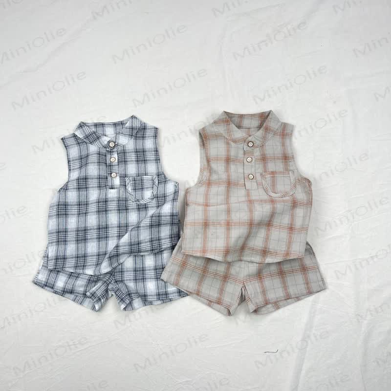 Baby Set aus Plaid Baumwoll Tanktop und Shorts - image 1