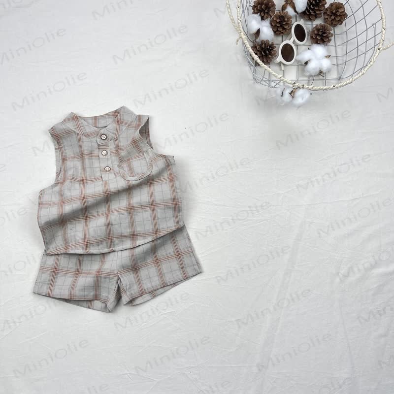 Baby Set aus Plaid Baumwoll Tanktop und Shorts - Braun - 2-3J - image 3