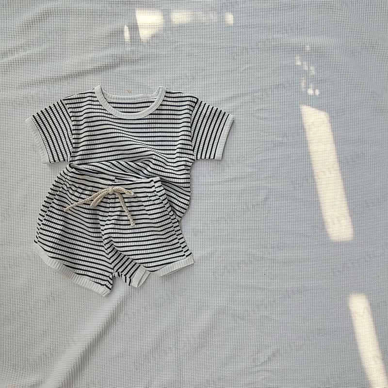 Baby Baumwoll- Streifen Set mit Gerippt: Spitze und Shorts - Weiß - 2-3J - image 2