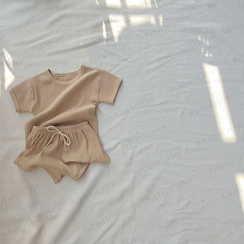 Baby Baumwoll- Streifen Set mit Gerippt: Spitze und Shorts - Aprikose - 2-3J - image 4
