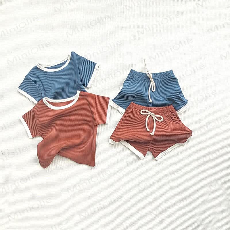 Baby Baumwoll- Streifen Set mit Gerippt: Spitze und Shorts - Kamel - 2-3J - image 5