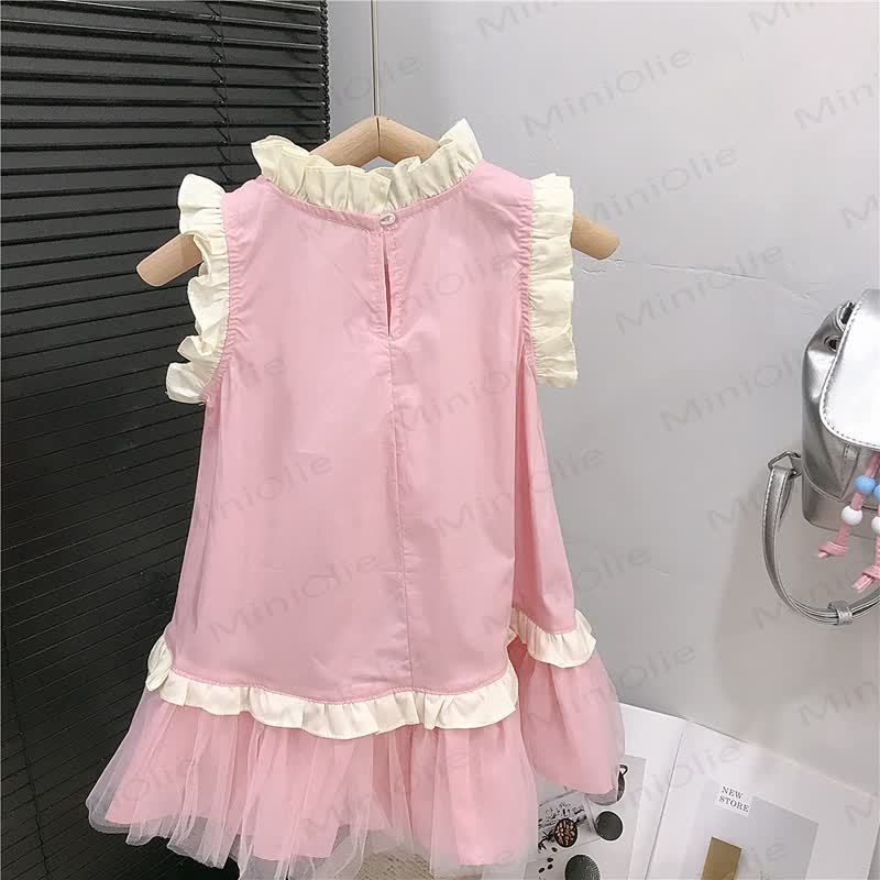 Ärmelloses Kleid für Kleinkind-Mädchen, einfarbig, aus Einfarbig, aus Baumwolle, Tüll - image 4