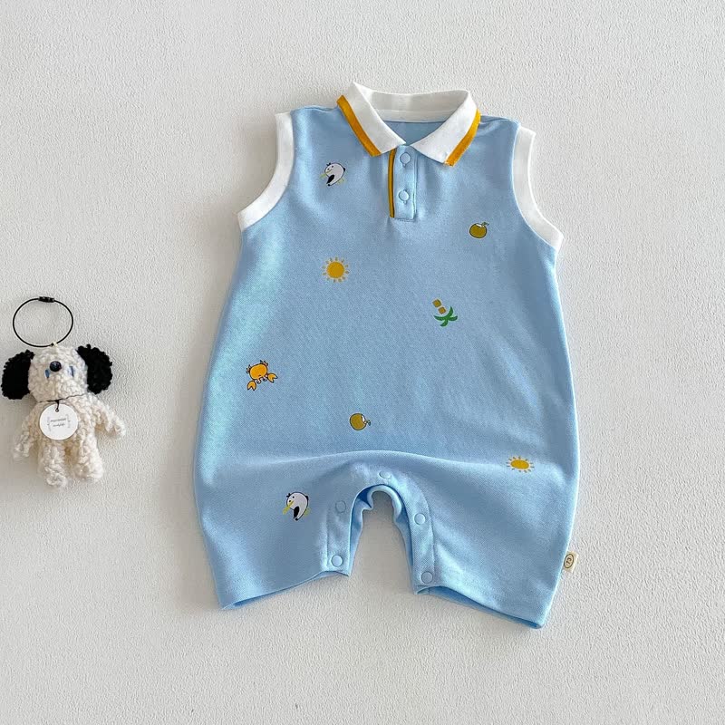 Ärmelloser Strampler mit Polokragen und Print für Baby - Blau - 18-24M - image 2
