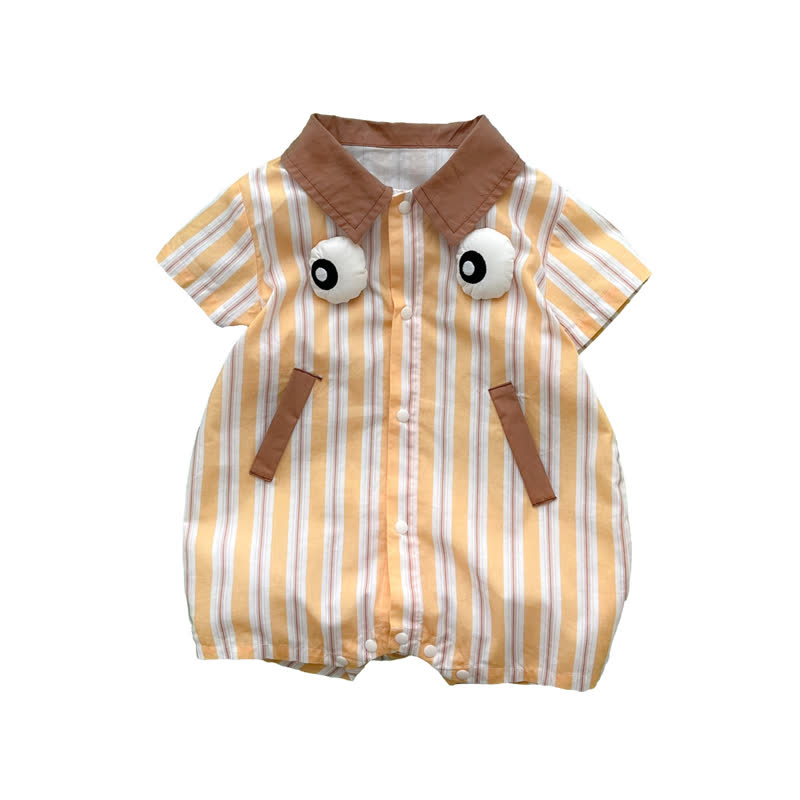 Baby Strampler mit braunen Streifen und Cartoon-Augen - image 2