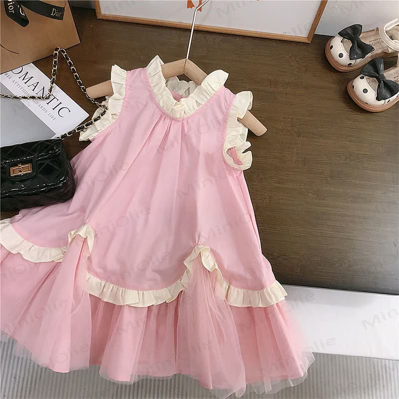 Ärmelloses Kleid für Kleinkind-Mädchen, einfarbig, aus Einfarbig, aus Baumwolle, Tüll - Rosa - 8-9J - image 2
