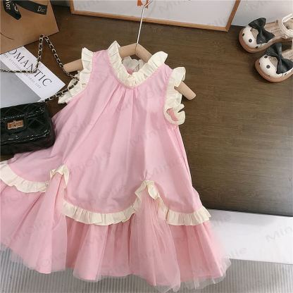 Ärmelloses Kleid für Kleinkind-Mädchen, einfarbig, aus Einfarbig, aus Baumwolle, Tüll - Rosa - 8-9J - image 2