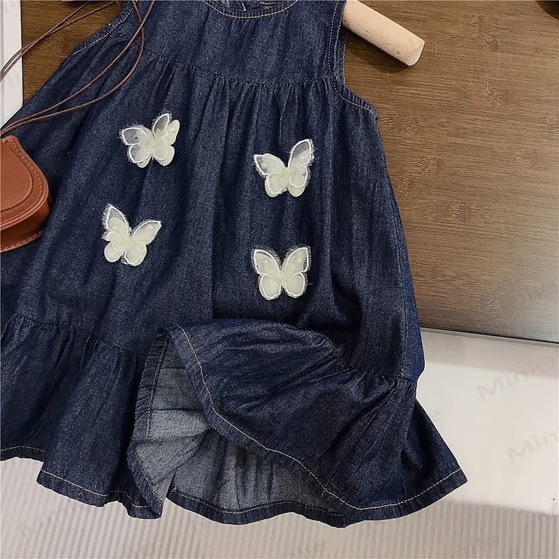 Kleinkind-Mädchen Kleid aus Schmetterling Denim mit Schmetterlingsmuster für Kleinkinder - image 4