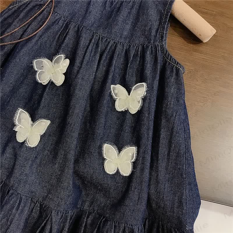 Kleinkind-Mädchen Kleid aus Schmetterling Denim mit Schmetterlingsmuster für Kleinkinder - image 5