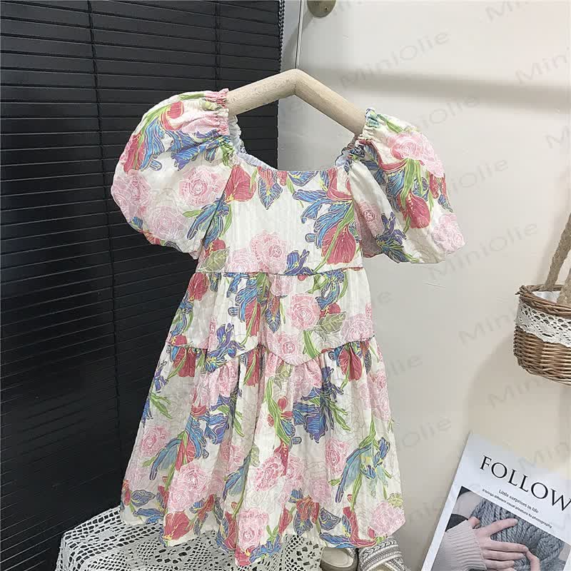Kleid für Kleinkind-Mädchen mit Blumen und Puffärmeln - image 3