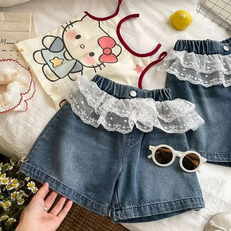 Shorts für Baby , Kleinkind-Mädchen mit Blumen und Denim - image 1