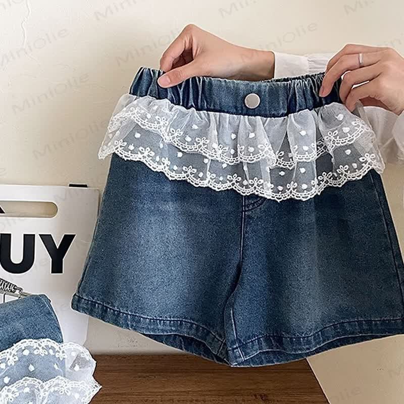 Shorts für Baby , Kleinkind-Mädchen mit Blumen und Denim - Blau - 4-5J - image 2