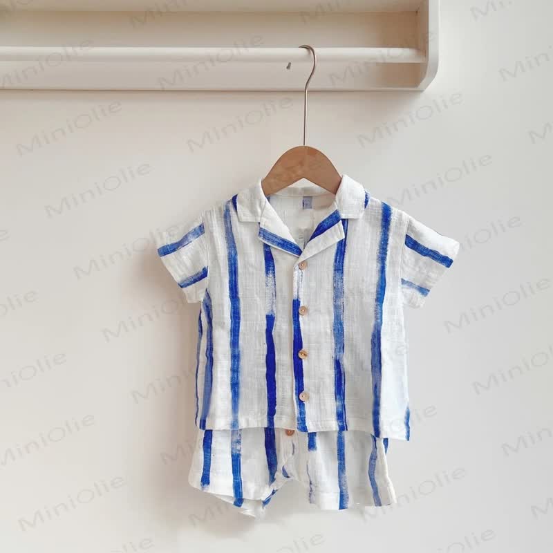 Set aus Hemd und Shorts für Baby und Kleinkind-Jungen) aus Baumwolle , Blau Streifen oder mit Wassermelonenmuster, passend zum Set - Blau Streifen - 4-5J - image 2