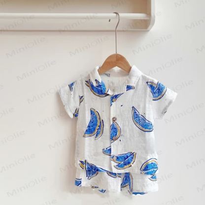 Set aus Hemd und Shorts für Baby und Kleinkind-Jungen) aus Baumwolle , Blau Streifen oder mit Wassermelonenmuster, passend zum Set - Blau Wassermelone - 4-5J - image 3