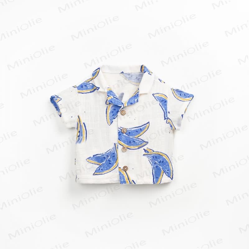 Set aus Hemd und Shorts für Baby und Kleinkind-Jungen) aus Baumwolle , Blau Streifen oder mit Wassermelonenmuster, passend zum Set - image 8