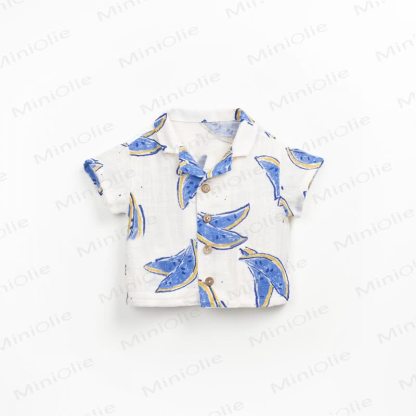 Set aus Hemd und Shorts für Baby und Kleinkind-Jungen) aus Baumwolle , Blau Streifen oder mit Wassermelonenmuster, passend zum Set - image 8
