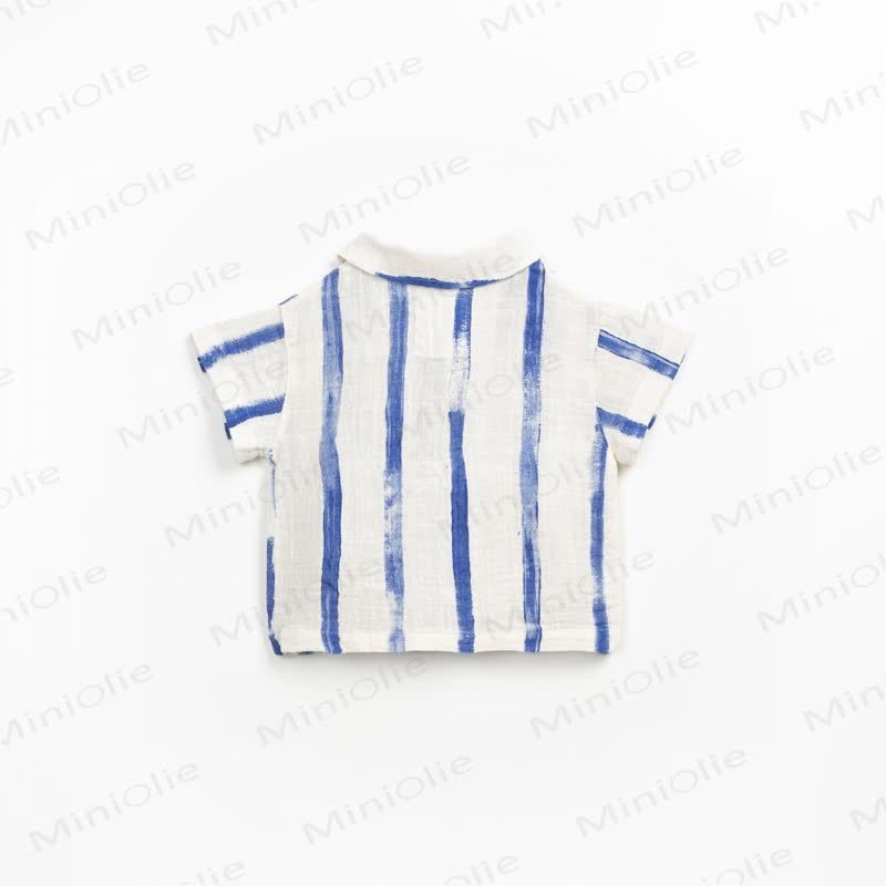 Set aus Hemd und Shorts für Baby und Kleinkind-Jungen) aus Baumwolle , Blau Streifen oder mit Wassermelonenmuster, passend zum Set - image 5