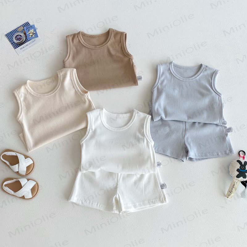 Baby Baumwoll Gerippt - Tanktop und Shorts Set in Unifarbe - image 1